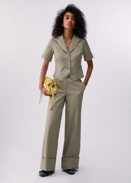 LIU.JO pantalón con vuelta color caqui - 1