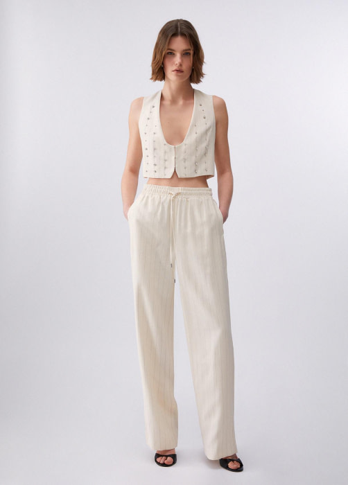 LIU.JO chaleco crudo con raya diplomática y  pedrería - 2