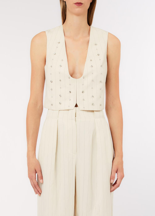 LIU.JO chaleco crudo con raya diplomática y  pedrería - 3