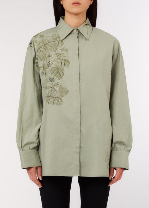 LIU.JO camisa caqui con estampado en palmeras y  strass - 2