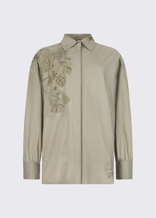 LIU.JO camisa caqui con estampado en palmeras y  strass - 3