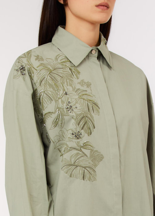 LIU.JO camisa caqui con estampado en palmeras y  strass - 5