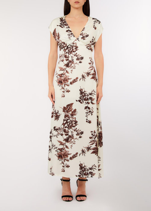 LIU.JO vestido con escote en "V" crudo con  estampado floral y rojo - 3