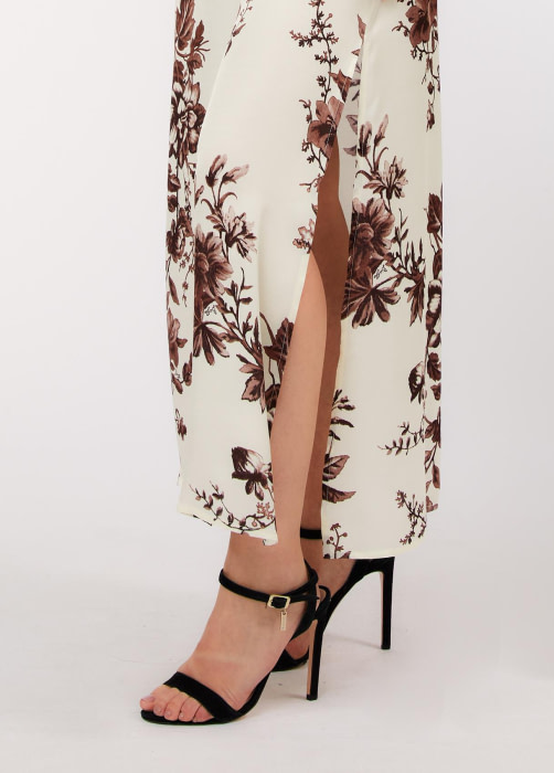 LIU.JO vestido con escote en "V" crudo con  estampado floral y rojo - 4