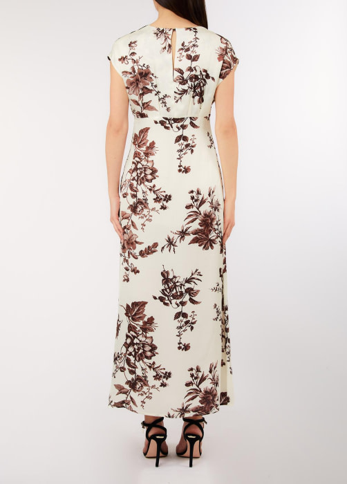 LIU.JO vestido con escote en "V" crudo con  estampado floral y rojo - 5