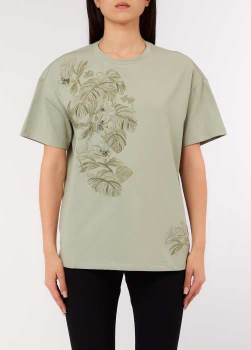 LIU.JO camiseta m/c caqui con estampado en  palmeras y strass - 2