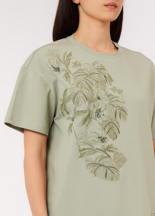 LIU.JO camiseta m/c caqui con estampado en  palmeras y strass - 3