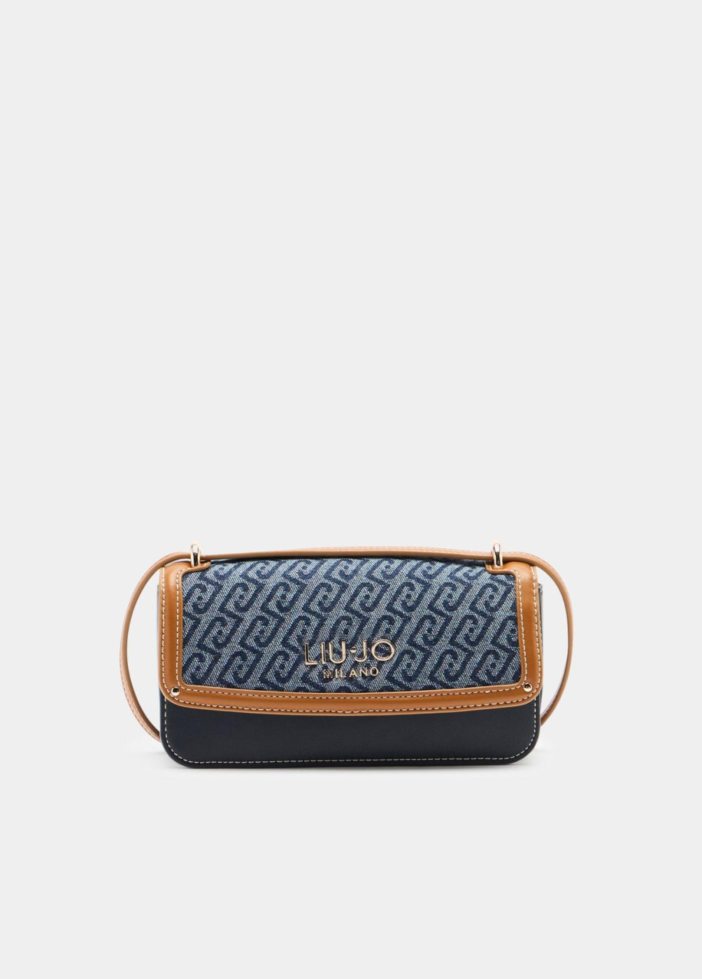 LIU·JO bandolera pequeña en denim con logo y vivos en cuero