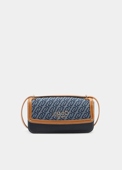 LIU·JO bandolera pequeña en denim con logo y vivos en cuero - 1