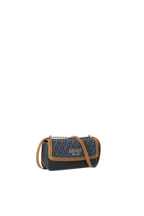 LIU·JO bandolera pequeña en denim con logo y vivos en cuero - 4