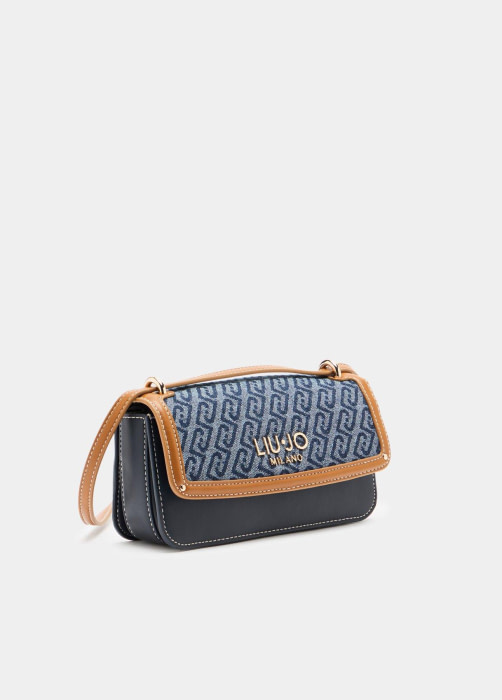 LIU·JO bandolera pequeña en denim con logo y vivos en cuero - 7
