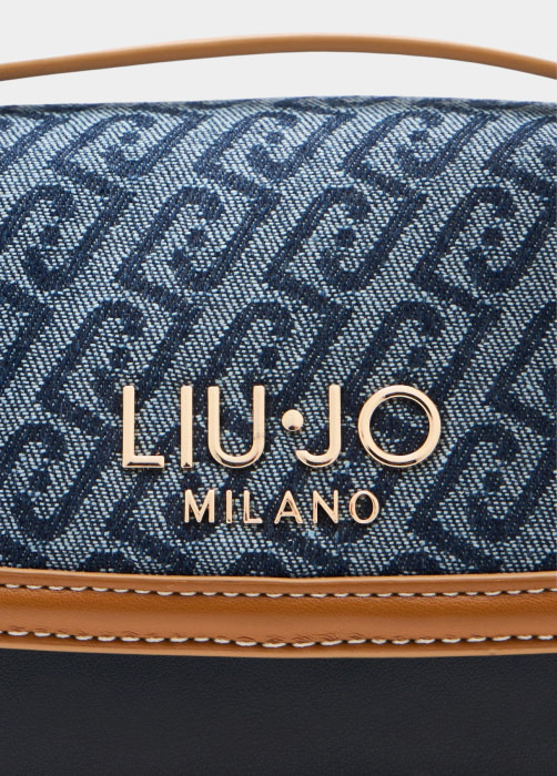 LIU·JO bandolera pequeña en denim con logo y vivos en cuero - 9