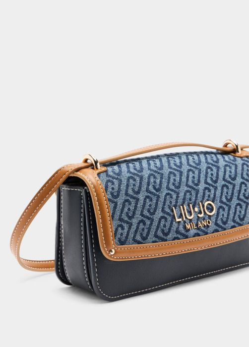 LIU·JO bandolera pequeña en denim con logo y vivos en cuero - 10