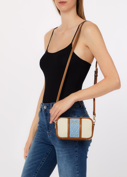 LIU·JO bandolera combinada canvas color natural y denim en logo - 5