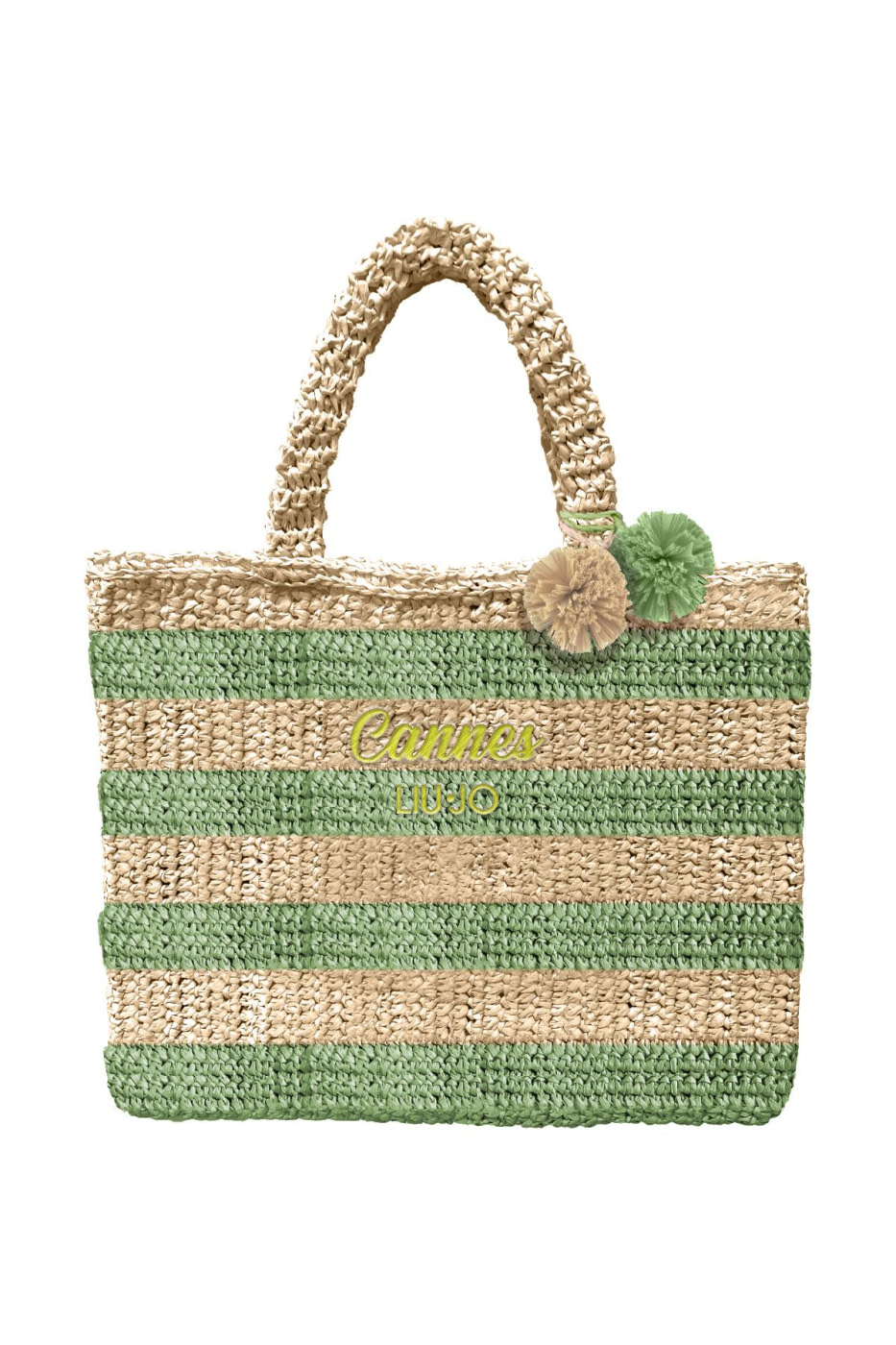 LIU·JO shopping en rafia con rayas natural y verde