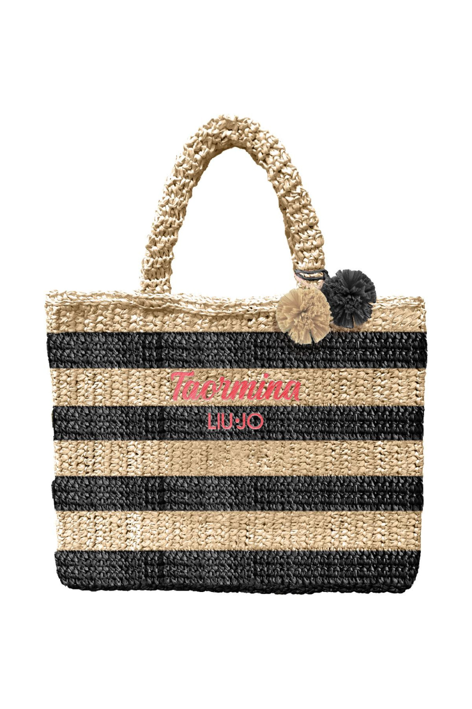 LIU·JO shopping en rafia con rayas natural y negro