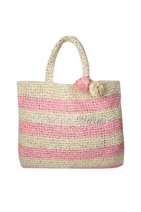 LIU·JO shopping en rafia con rayas natural y rosa - 1