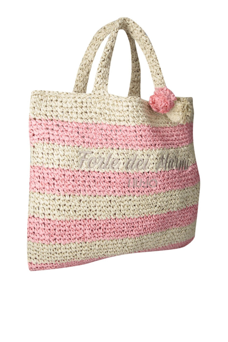 LIU·JO shopping en rafia con rayas natural y rosa - 3