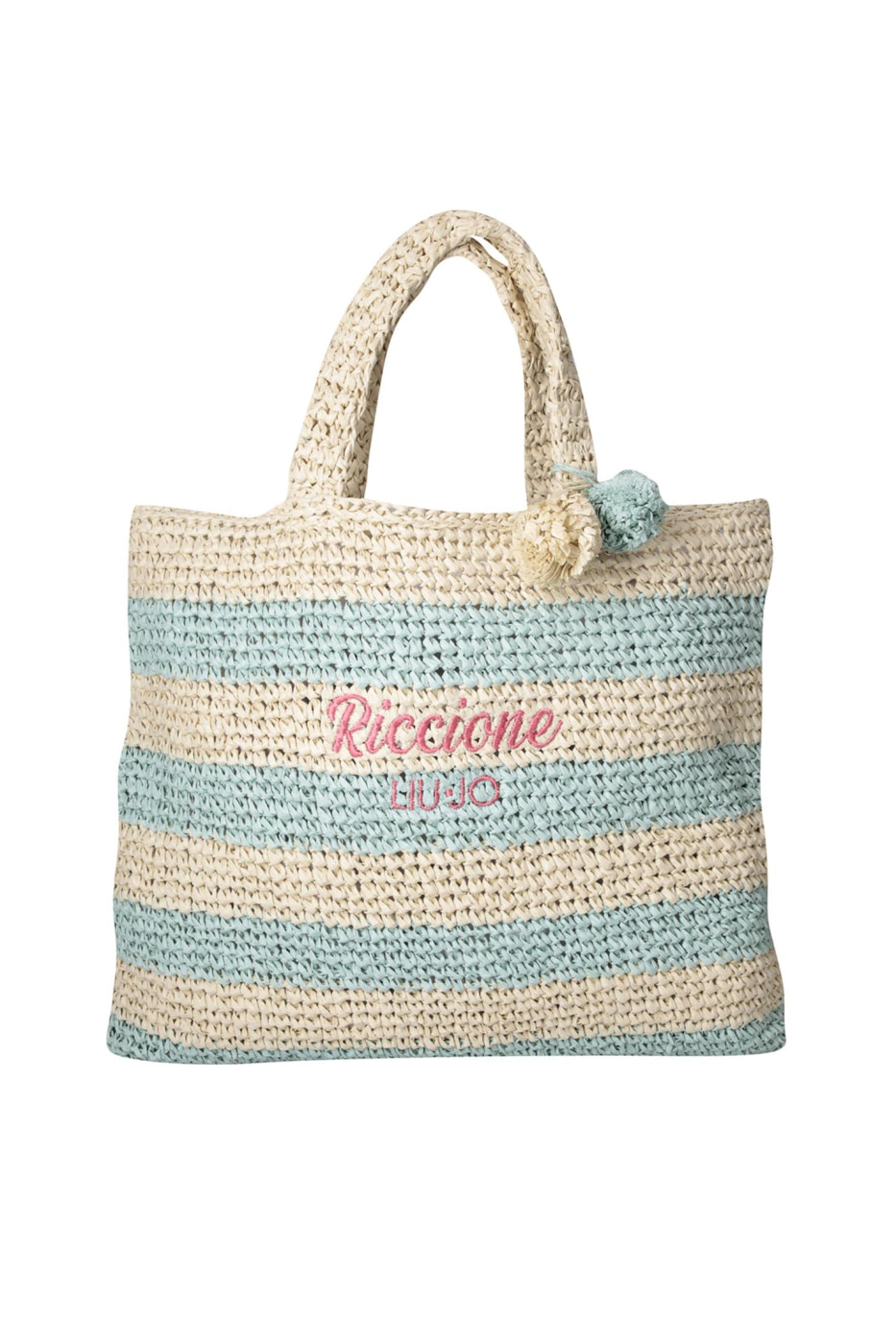 LIU·JO shopping en rafia con rayas natural y azul cielo