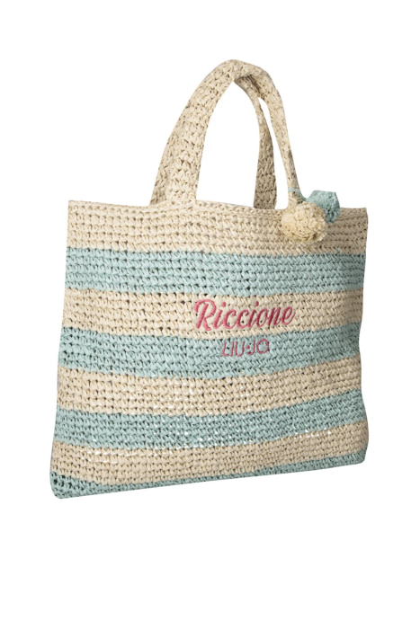 LIU·JO shopping en rafia con rayas natural y azul cielo - 4