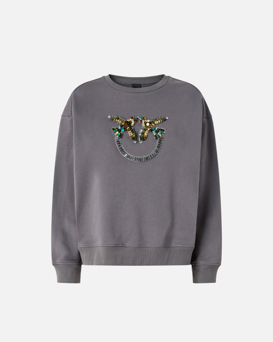 PINKO sudadera con logo en pedrería color gris - 5