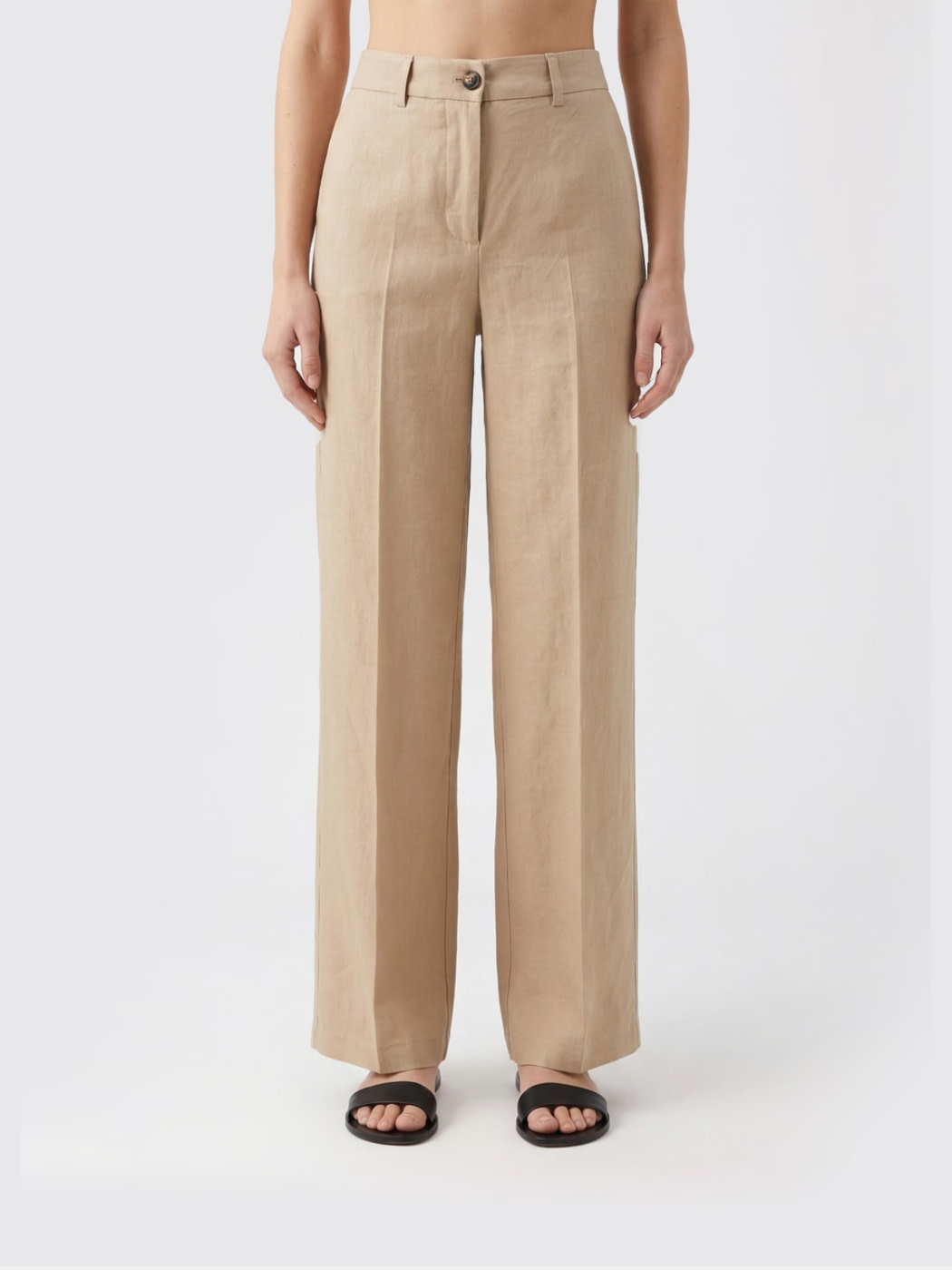 PINKO pantalón lino strecht color camel