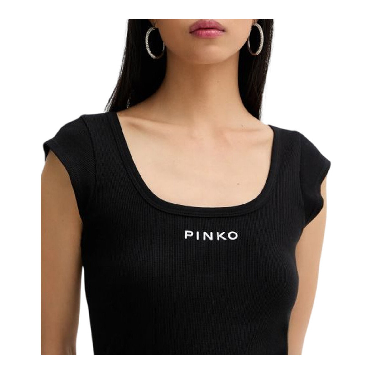 PINKO camiseta canalé con logo color negro