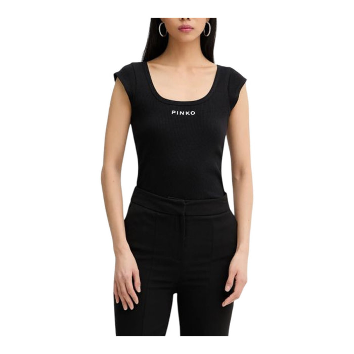 PINKO camiseta canalé con logo color negro - 2