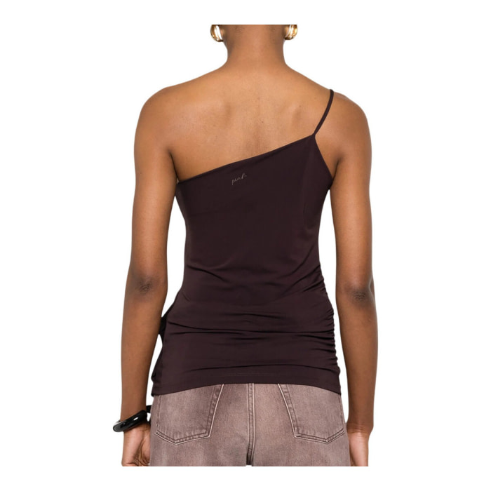 PINKO top asimétricoccon volantes marrón - 2