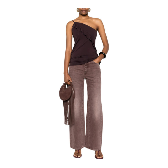 PINKO top asimétricoccon volantes marrón - 3