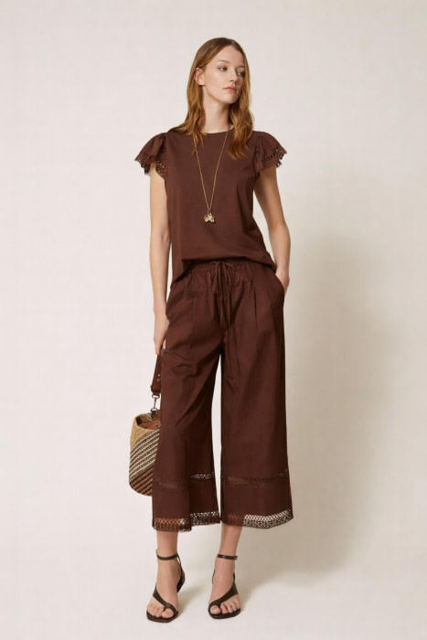 TWINSET camiseta sin mangas marrón con manga en el volante - 2