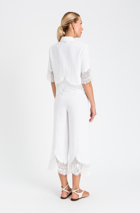 TWINSET pantalón en lino blanco con encaje - 3