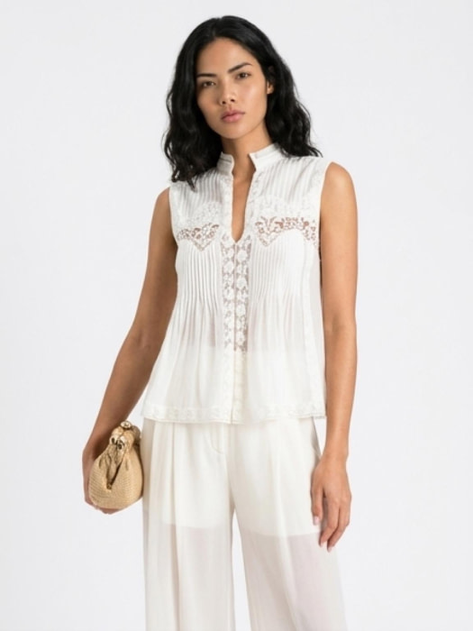 TWINSET camisa blanca sin mangas blanca con encaje - 1