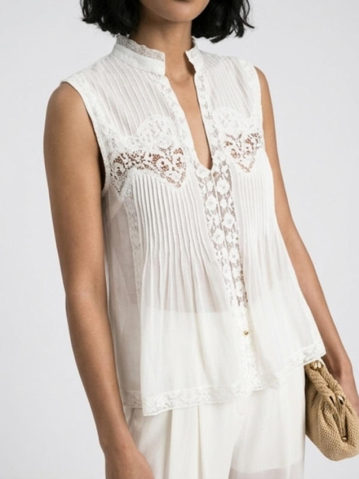 TWINSET camisa blanca sin mangas blanca con encaje - 2