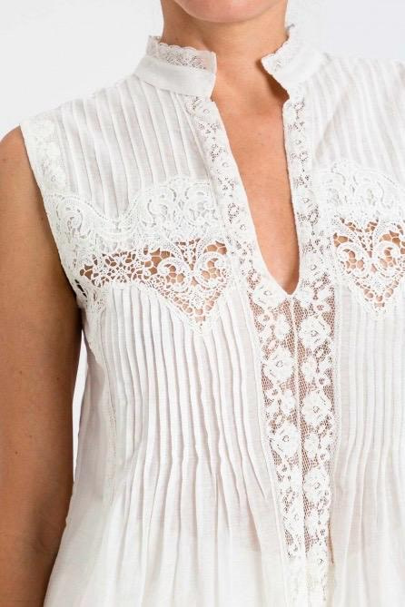 TWINSET camisa blanca sin mangas blanca con encaje - 4