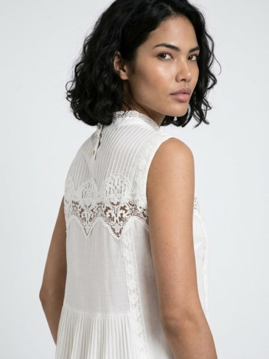 TWINSET camisa blanca sin mangas blanca con encaje - 6