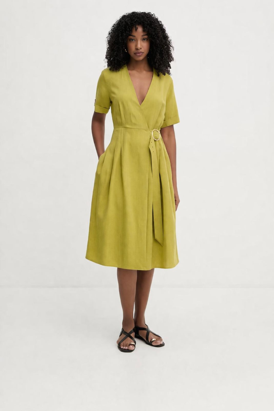 TWINSET vestido en lino y viscosa color verde