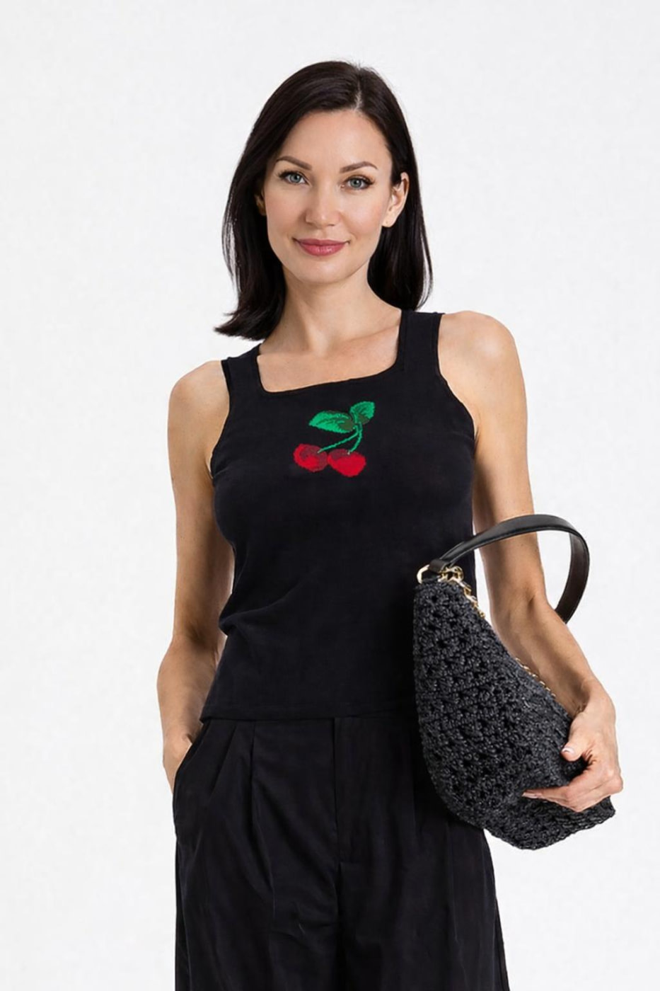 TWINSET top negro con detalle de cereza