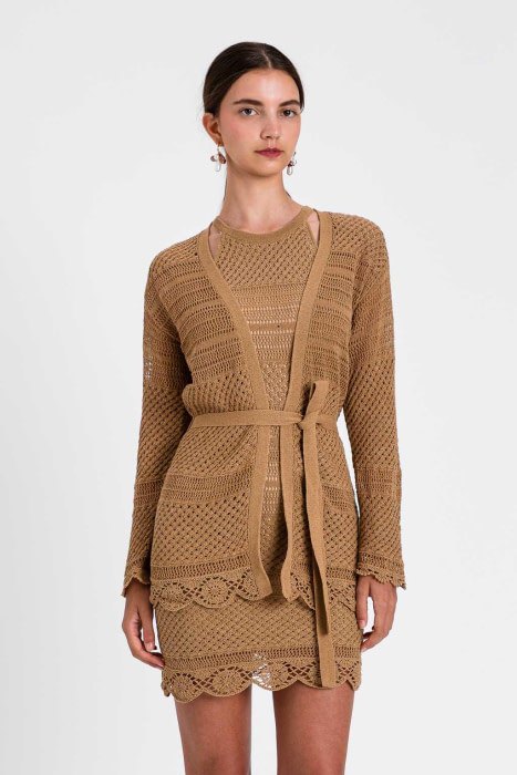 TWINSET chaqueta crochet color camel