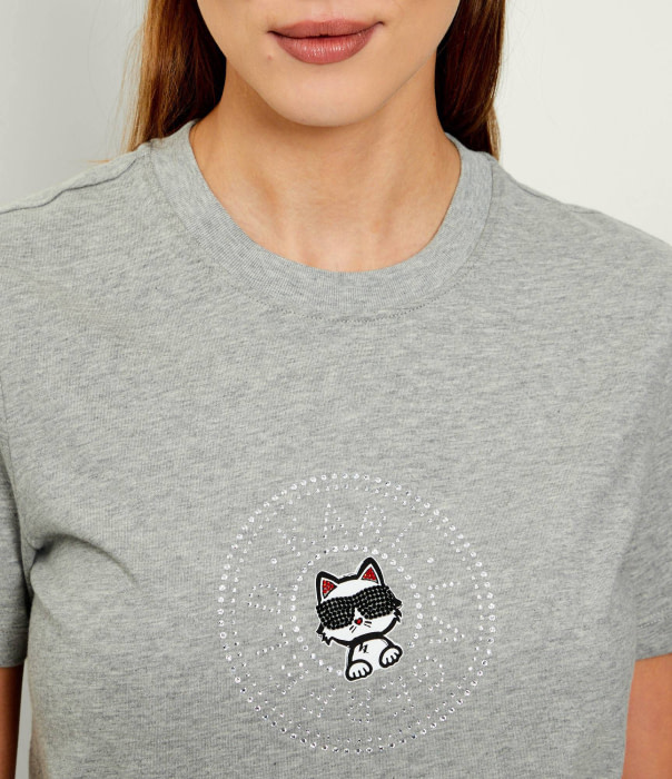 KARL LAGERFELD camiseta m/c gris con logo en círculo y strass - 2