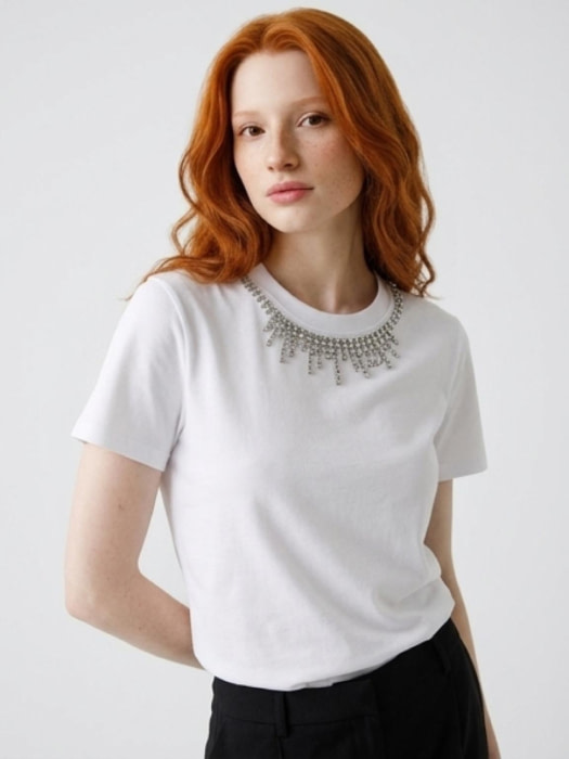 KARL LAGERFELD camiseta m/c blanca con pedrería en el escote - 2