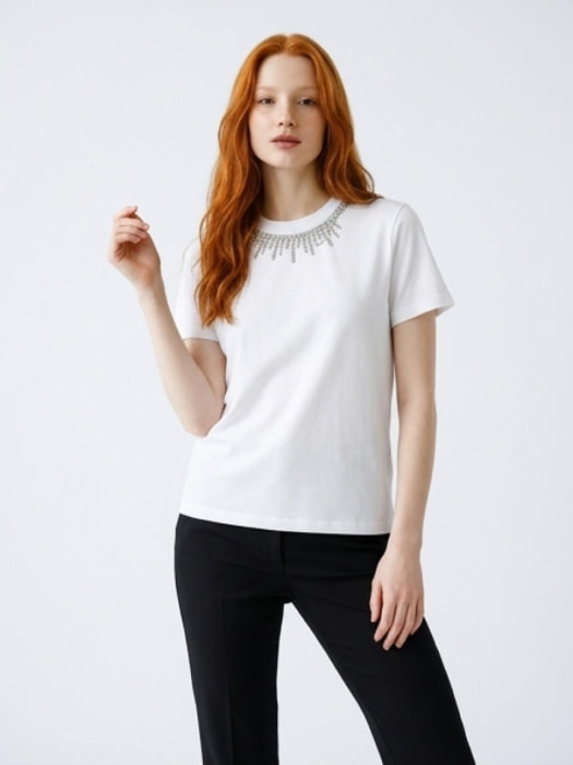 KARL LAGERFELD camiseta m/c blanca con pedrería en el escote - 3
