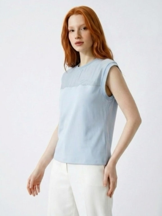 KARL LAGERFELD camiseta bual y algodón azul cielo  con logo