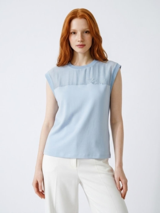 KARL LAGERFELD camiseta bual y algodón azul cielo  con logo - 2