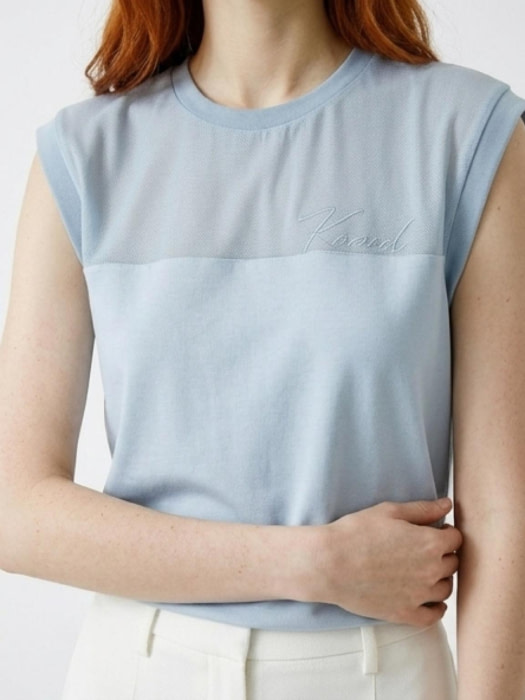 KARL LAGERFELD camiseta bual y algodón azul cielo  con logo - 3