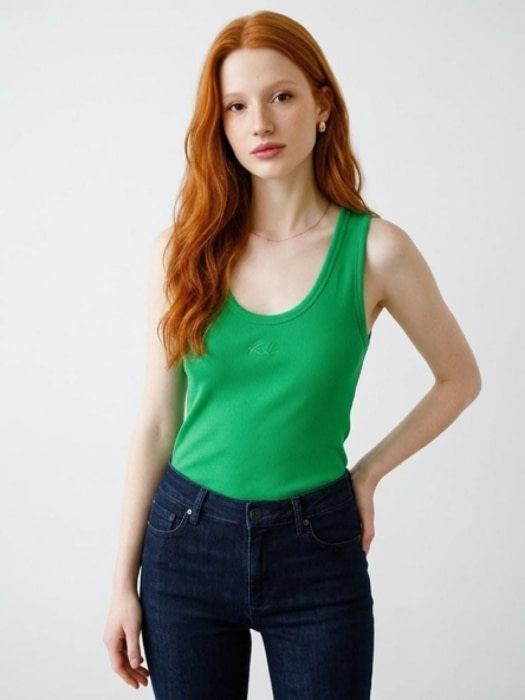 KARL LAGERFELD tank top con logo bordado verde