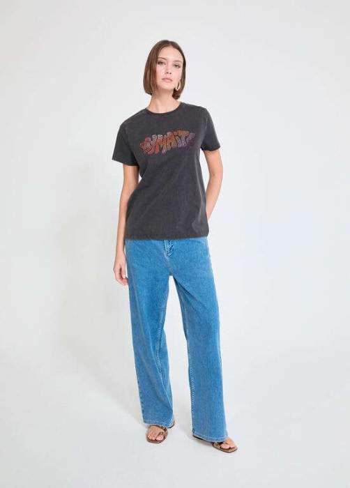 LOLA CASADEMUNT by MAITE camiseta con strass  multicolor gris oscuro "BY MAITE" - 2