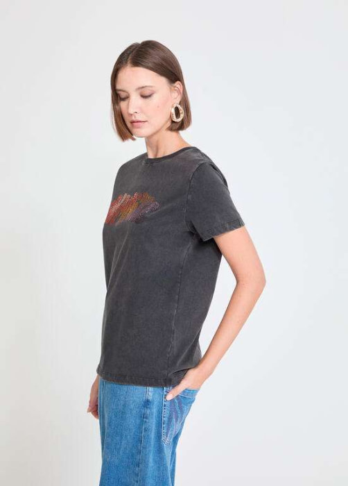 LOLA CASADEMUNT by MAITE camiseta con strass  multicolor gris oscuro "BY MAITE" - 3