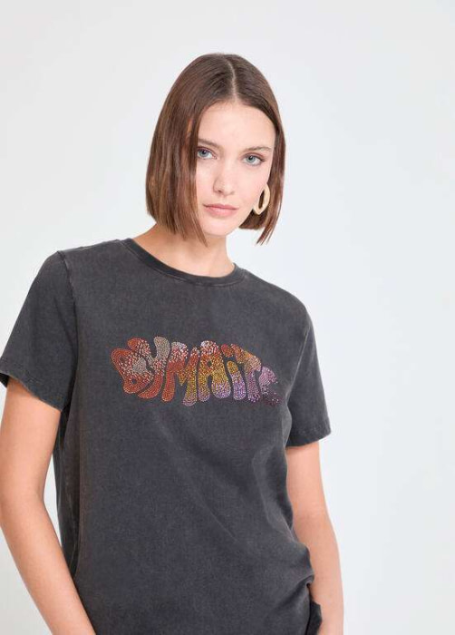 LOLA CASADEMUNT by MAITE camiseta con strass  multicolor gris oscuro "BY MAITE" - 4
