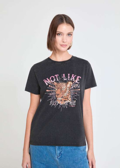 LOLA CASADEMUNT by MAITE camiseta gris lavado color  negro "NOT LIKE" - 1